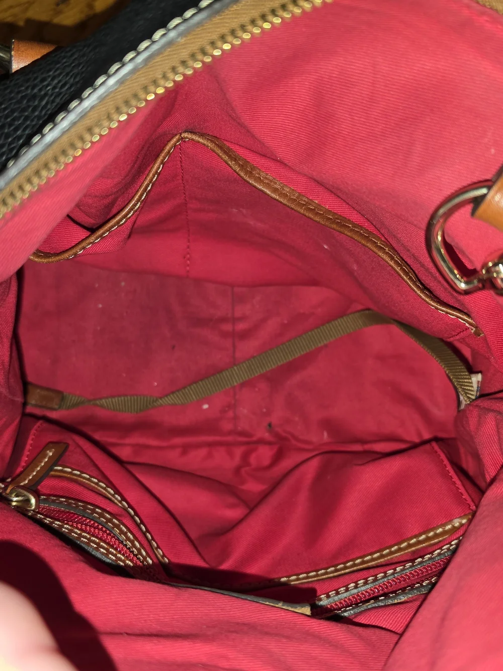 Dooney & Bourke Black Pebbled Leather Stanwhich Satchel with Brown Trim